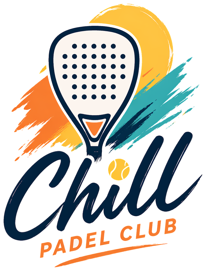 Chill Padel Club logó, padelütő és Play & Chill felirat, átlátszó háttérrel