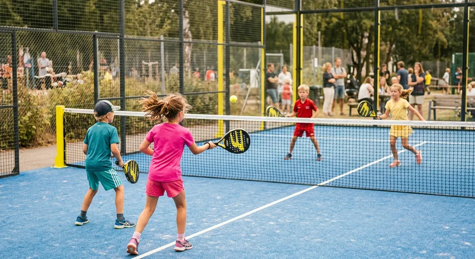 Gyerek padel oktatás Csömörön, közös játék a pályán